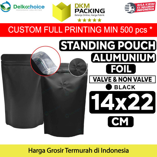 [EZO.9201857] Standing Pouch 14x22cm Black Full Metalize Foil Ziplock Plastik Klip