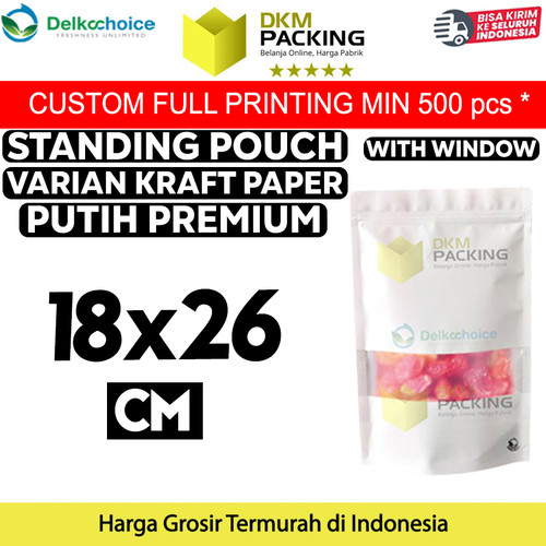 [EZO.9201886] Standing Pouch 18x26cm White Kraft Window ZIPLOCK Plastik Klip Sealer