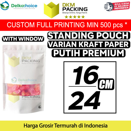 [EZO.9201887] Standing Pouch 16x24cm White Kraft Window ZIPLOCK Plastik Klip Sealer