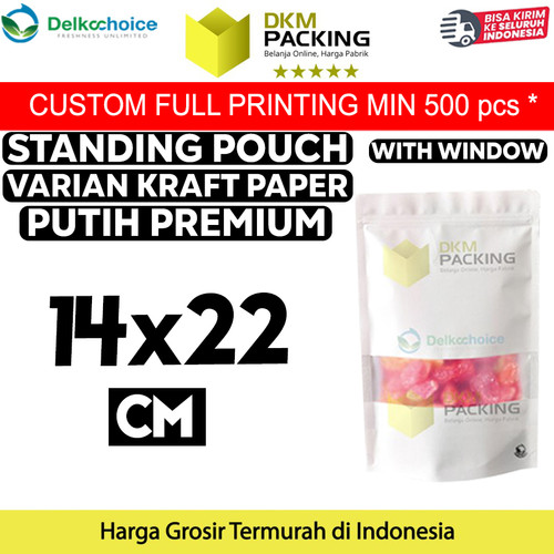[EZO.9201888] Standing Pouch 14x22cm White Kraft Window ZIPLOCK Plastik Klip Sealer