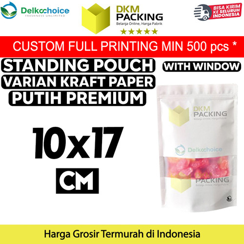 [EZO.9201889] Standing Pouch 10x17cm White Kraft Window ZIPLOCK Plastik Klip Sealer