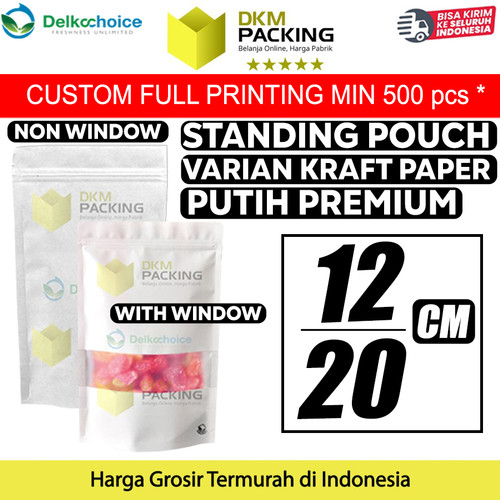 [EZO.9201906] Plastik Klip White KRAFT 12x22cm Standing Pouch ZIPLOCK DELKOCHOICE