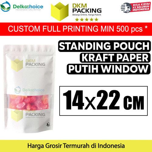 [EZO.9201910] Plastik Klip White KRAFT Window 14x22cm Standing Pouch ZIPLOCK