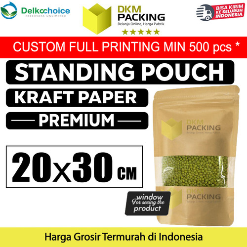 [EZO.9202065] Kraft Paper 20x30cm Standing Pouch Window Ziplock Kemasan Makanan