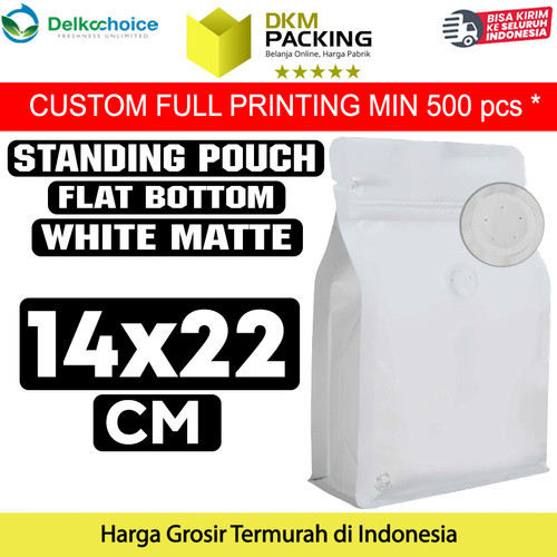 [EZO.9202066] Flat Bottom VALVE 14x22cm Putih Standing Pouch Ziplock Plastik Klip