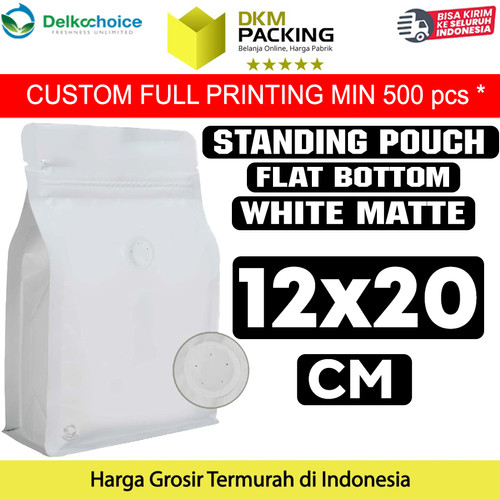 [EZO.9202067] Flat Bottom VALVE 12x20cm Putih Standing Pouch Ziplock Plastik Klip