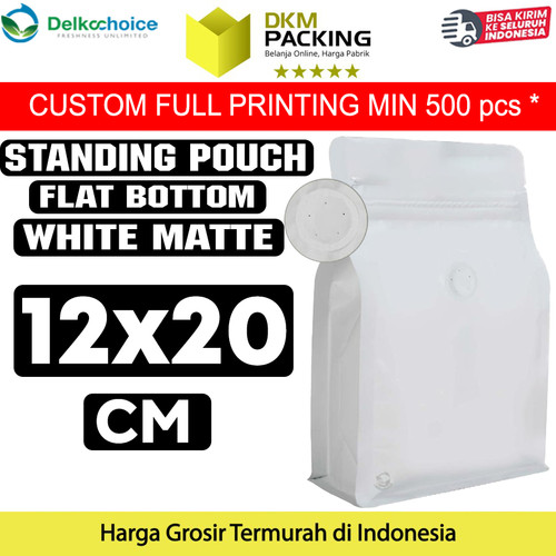 [EZO.9202069] Flat Bottom VALVE 12x20cm Standing Pouch Ziplock Plastik Klip Putih