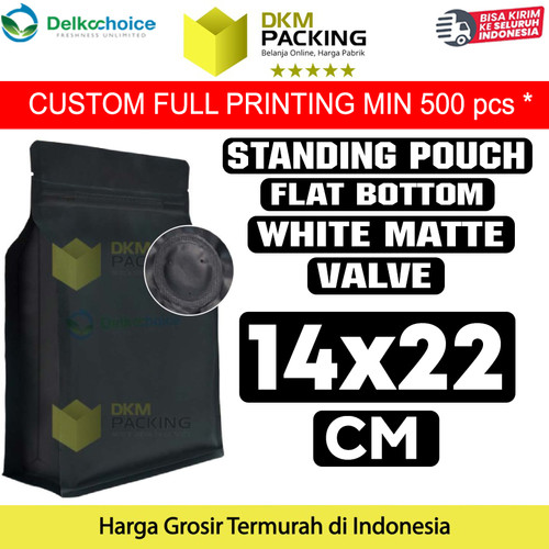 [EZO.9202071] Flat Bottom VALVE 14x22cm Standing Pouch Ziplock Plastik Klip Hitam