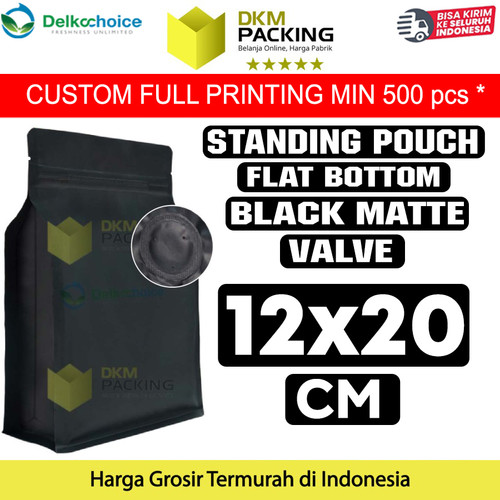 [EZO.9202072] Flat Bottom VALVE 12x20cm Standing Pouch Ziplock Plastik Klip Hitam
