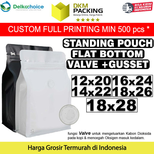 [EZO.9202073] Flat Bottom with VALVE Coffee Standing Pouch Ziplock Plastik Klip Kopi