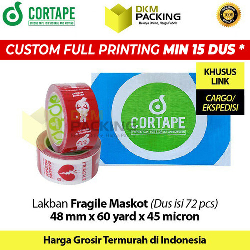[EZO.9202080] Lakban FRAGILE Mascot 48mm JANGAN DIBANTING HANDLE WITH CARE KARGO DUS