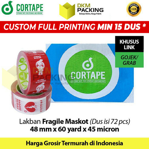[EZO.9202081] Lakban FRAGILE Mascot 48mm JANGAN DIBANTING HANDLE WITH CARE GOJEK DUS