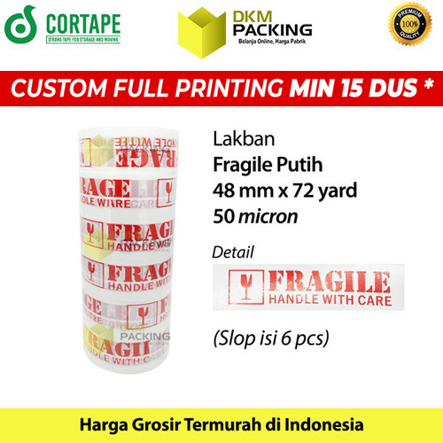 [EZO.9202088] Lakban FRAGILE Putih 48mm JANGAN DIBANTING HANDLE WITH CARE / SELOP