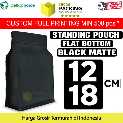 [EZO.9202110] Plastik Klip Flat Bottom Hitam 12x18cm Standing Pouch Ziplock Kemasan