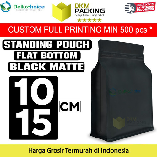 [EZO.9202113] Flat Bottom Hitam 10x15cm Plastik Klip Standing Pouch Ziplock Kemasan
