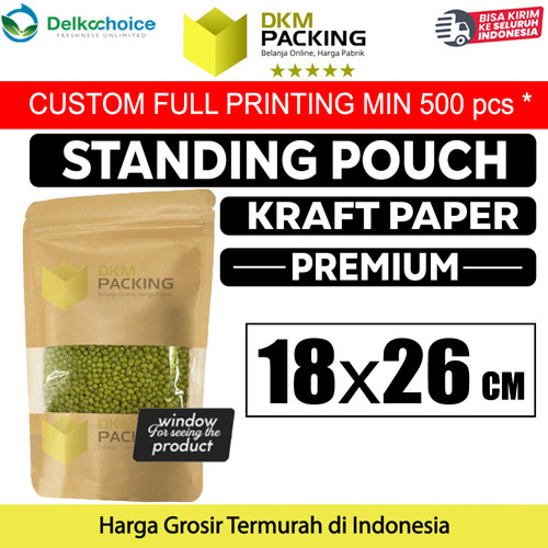 [EZO.9202126] Kraft Paper 18x26cm Standing Pouch Window Ziplock Kemasan Makanan