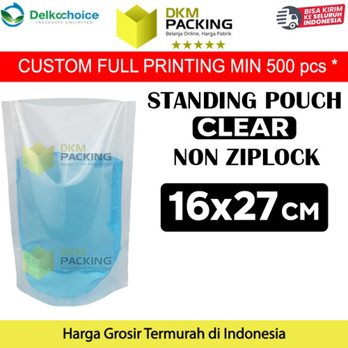 [EZO.9202155] Plastik Standing Pouch 16x27cm Bening NON Ziplock Kemasan Makanan