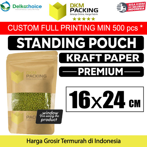 [EZO.9202172] Standing Pouch 16x24cm Kraft Paper Window Ziplock Kemasan Makanan
