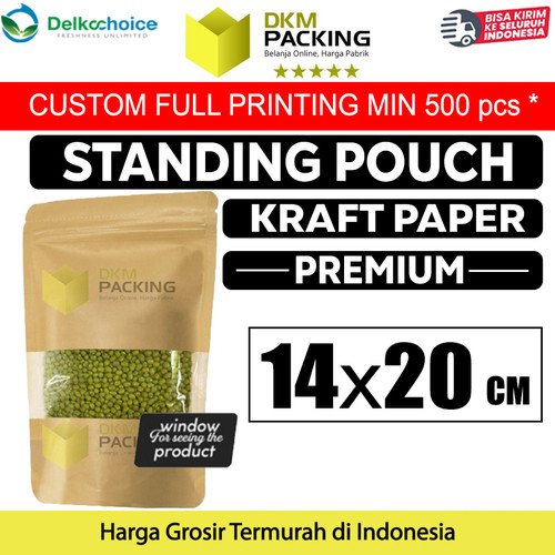 [EZO.9202175] Kraft Paper Standing Pouch 14x20cm Window Ziplock Kemasan Makanan