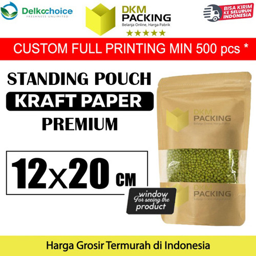 [EZO.9202176] Kraft Paper Standing Pouch 12x20cm Window Ziplock Kemasan Makanan