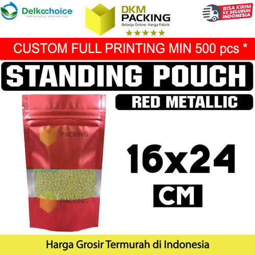 [EZO.9202184] Standing Pouch 16x24 Window Red Ziplock Plastik Klip Sealer Makanan
