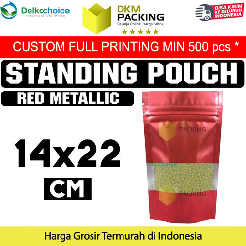 [EZO.9202185] Standing Pouch 14x22 Window Red Ziplock Plastik Klip Sealer Makanan