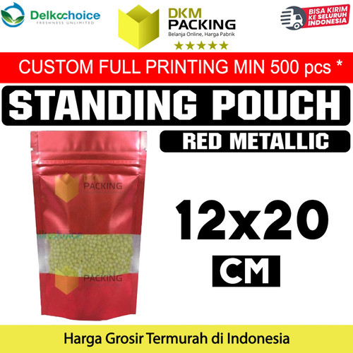 [EZO.9202186] Standing Pouch Red 12x20 Window Ziplock Plastik Klip Sealer Makanan