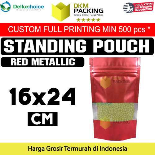 [EZO.9202188] Plastik Klip Red 16x24 Standing Pouch Window Ziplock Sealer Makanan