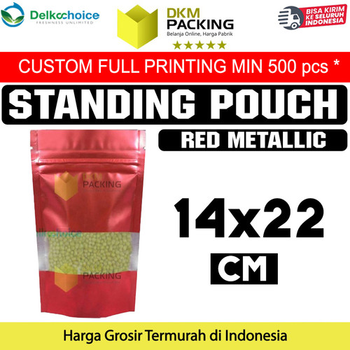 [EZO.9202189] Plastik Klip Red 14x22 Standing Pouch Window Ziplock Sealer Makanan