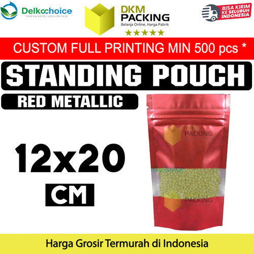 [EZO.9202190] Plastik Klip Red 12x20 Standing Pouch Window Ziplock Sealer Makanan