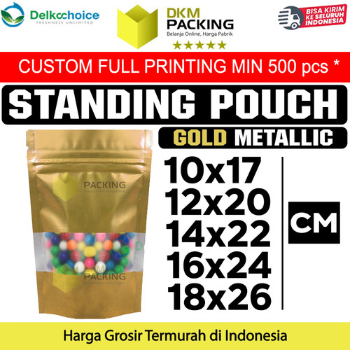 [EZO.9202191] Standing Pouch Gold Window Ziplock Plastik Kemasan Klip Sealer Makanan