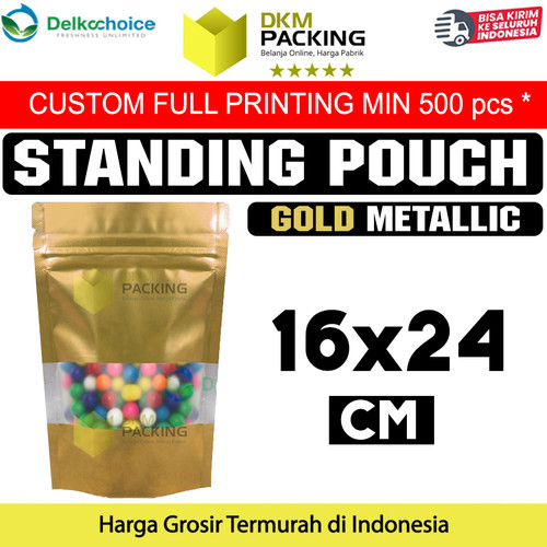 [EZO.9202192] Standing Pouch 16x24 Window Ziplock Gold Plastik Klip Sealer Makanan