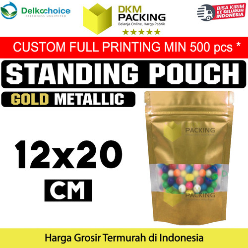 [EZO.9202194] Standing Pouch 12x20 Window Ziplock Gold Plastik Klip Sealer Makanan