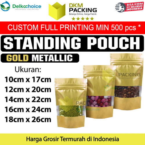 [EZO.9202195] Plastik Kemasan Klip Gold Ziplock Standing Pouch Window Sealer Makanan