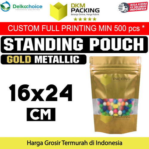 [EZO.9202196] Plastik Klip Gold 16x24 Standing Pouch Window Ziplock Sealer Makanan