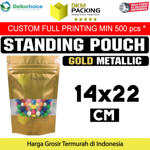 [EZO.9202197] Plastik Klip Gold 14x22 Standing Pouch Window Ziplock Sealer Makanan