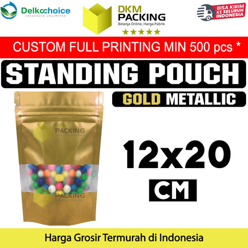 [EZO.9202198] Plastik Klip Gold 12x20 Standing Pouch Window Ziplock Sealer Makanan