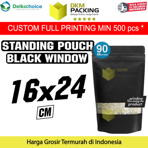 [EZO.9202213] Plastik Klip 16x24 Standing Pouch Window Hitam Ziplock Sealer Makanan