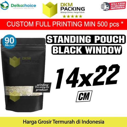 [EZO.9202214] Plastik Klip 14x22 Standing Pouch Window Hitam Ziplock Sealer Makanan