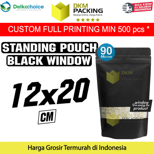 [EZO.9202215] Plastik Klip 12x20 Standing Pouch Window Hitam Ziplock Sealer Makanan