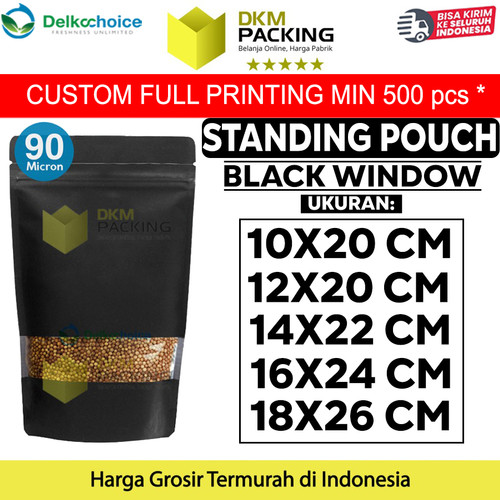 [EZO.9202221] Plastik Klip Standing Pouch Window Ziplock Black Sealer Makanan
