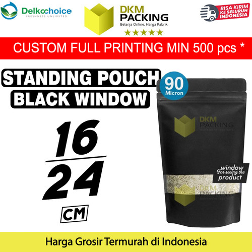 [EZO.9202222] Plastik Klip 16x24 Standing Pouch Hitam Window Ziplock Sealer Makanan