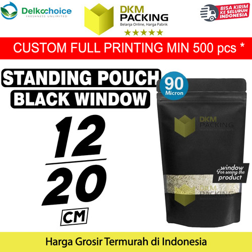 [EZO.9202224] Plastik Klip 12x20 Standing Pouch Window Ziplock Sealer Makanan Hitam