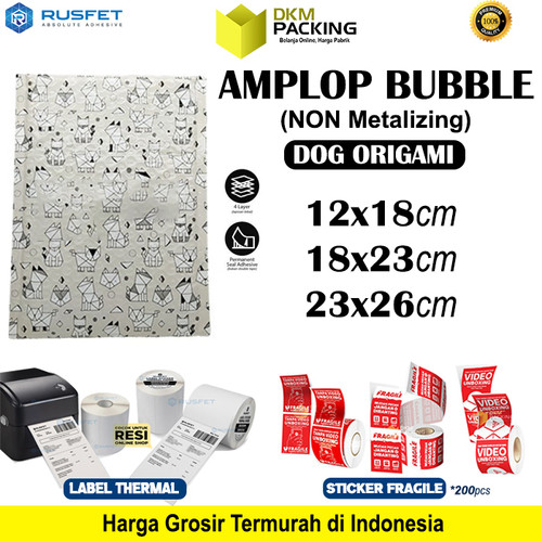 [EZO.9202270] AMPLOP BUBBLE MAILER WRAP ENVELOPE RUSFET DOG ORIGAMI PREMIUM /SATUAN