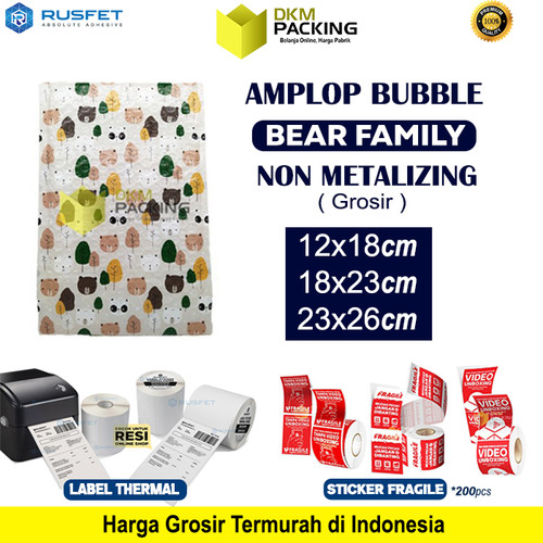 [EZO.9202271] AMPLOP BUBBLE MAILER WRAP ENVELOPE RUSFET BEAR FAMILY PREMIUM /SATUAN
