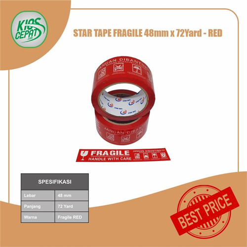 [EZM.1120390] [TC] Lakban STAR TAPE FRAGILE MERAH (48mm x 65Meter)