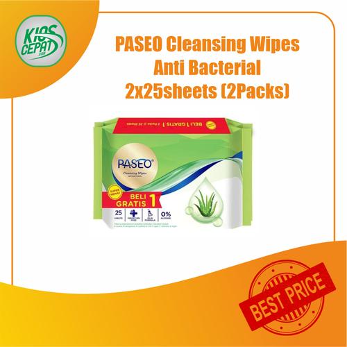 [EZM.1120240] Tissue PASEO Cleansing Wipes Anti Bacterial (2x25Sheets) (TISU BASAH)