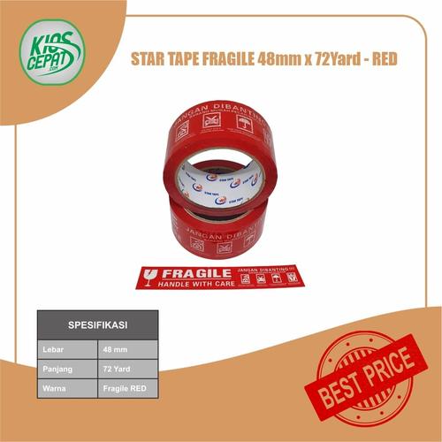[EZM.1120469] Lakban STAR TAPE FRAGILE MERAH (48mm x 65Meter)
