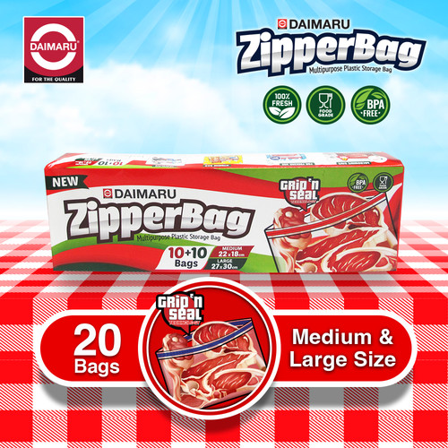 [EZM.1130121] Daimaru Food Grade Zipper Bag Mix Medium & Large Size 20Pcs / Ziplock