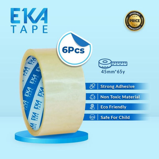 [EZM.1130136] [Paket Isi 6Roll] Eka Tape OPP Lakban Bening 45 mm x 65 Yard